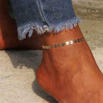Αξεσουάρ κοσμήματα ποδιών παραλίας MinaMaMa Μονόστρωμα από ανοξείδωτο ατσάλι με δίσκο καρδιών με παγιέτες για γυναίκες με αλυσίδα ποδιών