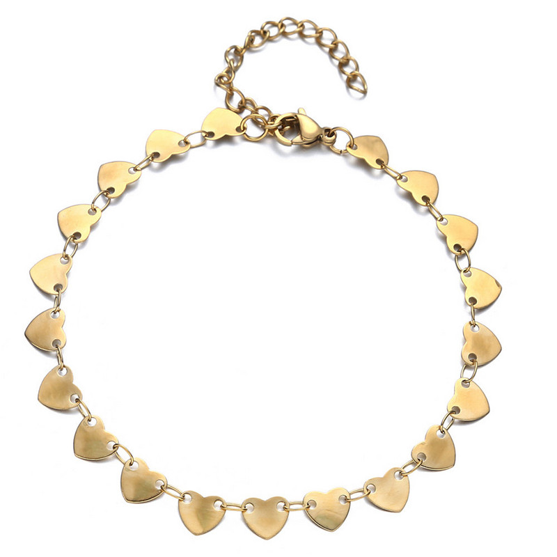 Αξεσουάρ κοσμήματα ποδιών παραλίας MinaMaMa Μονόστρωμα από ανοξείδωτο ατσάλι με δίσκο καρδιών με παγιέτες για γυναίκες με αλυσίδα ποδιών