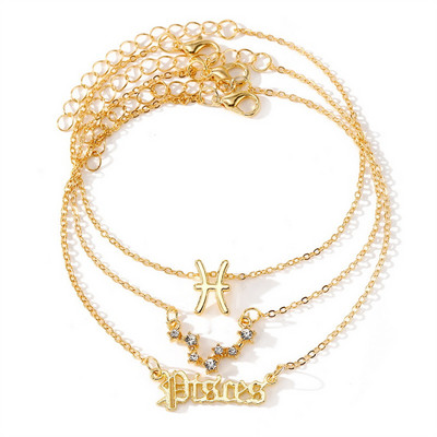 3 τεμ/Σετ 12 αστεράκια για γυναίκες χρυσό χρώμα με ζώδια Βραχιόλι στον αστράγαλο Ξυπόλητη αλυσίδα Κοσμήματα καλοκαιρινού πάρτι γενεθλίων