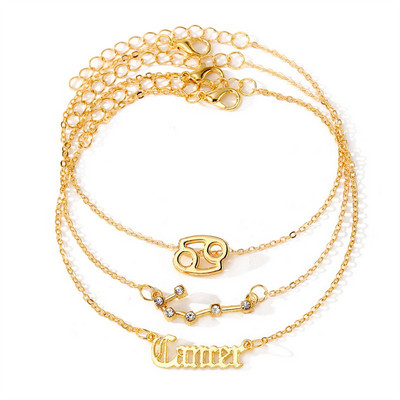 3 τεμ/Σετ 12 αστεράκια για γυναίκες χρυσό χρώμα με ζώδια Βραχιόλι στον αστράγαλο Ξυπόλητη αλυσίδα Κοσμήματα καλοκαιρινού πάρτι γενεθλίων