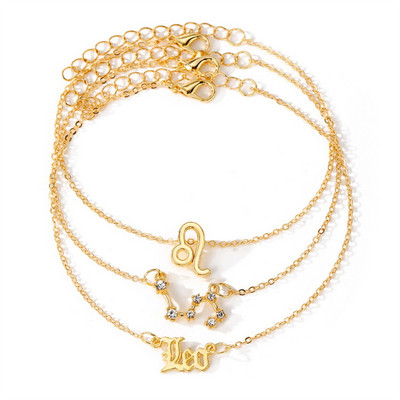 3 τεμ/Σετ 12 αστεράκια για γυναίκες χρυσό χρώμα με ζώδια Βραχιόλι στον αστράγαλο Ξυπόλητη αλυσίδα Κοσμήματα καλοκαιρινού πάρτι γενεθλίων