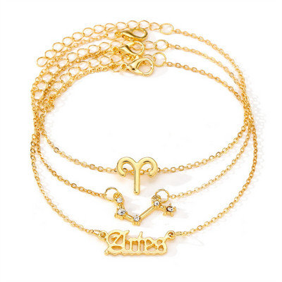 3 τεμ/Σετ 12 αστεράκια για γυναίκες χρυσό χρώμα με ζώδια Βραχιόλι στον αστράγαλο Ξυπόλητη αλυσίδα Κοσμήματα καλοκαιρινού πάρτι γενεθλίων