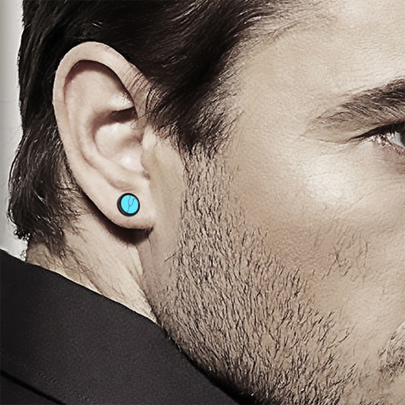 Trend naušnice od nehrđajućeg čelika za muškarce tirkizno tigrovo oko plavi pijesak kamen naušnice u obliku bučice za Ｍale hip hop rock uho nakit