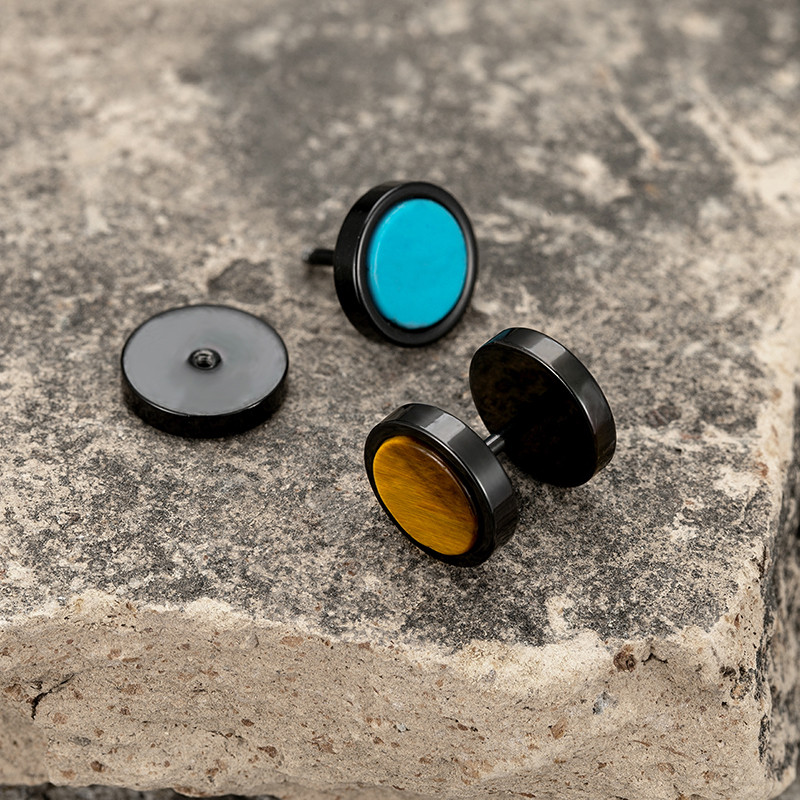 Trend naušnice od nehrđajućeg čelika za muškarce tirkizno tigrovo oko plavi pijesak kamen naušnice u obliku bučice za Ｍale hip hop rock uho nakit