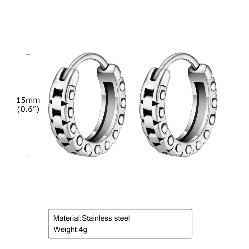 Vnox stilīgi ķēdes stīpas Huggie auskari vīriešiem zēniem, pret alerģiju nerūsējošā tērauda hiphopa apaļie auskari dāvanas draugam BFF