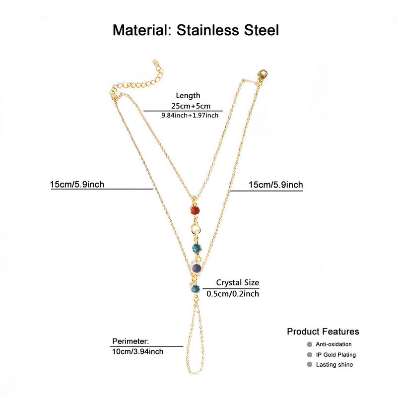 MinaMaMa värvilised kristallist roostevabast terasest sõrmekett paljajalu jalavõrud naistele mitmekihiline säärekett rannajala ehted