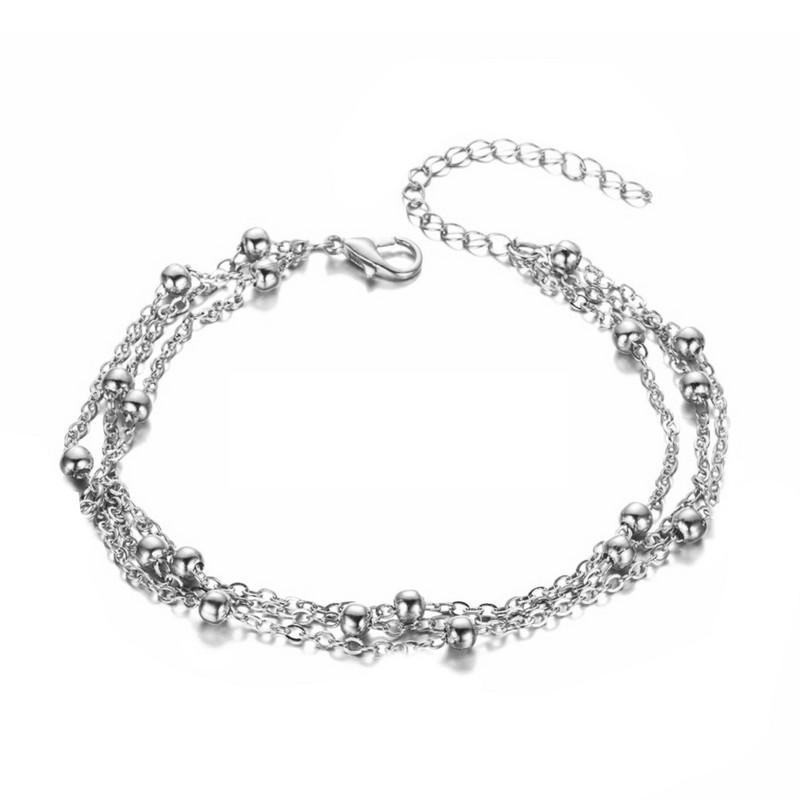 MinaMaMa nerūsējošā tērauda krelles ķēdes ķēdes pēdas potīte sievietēm meitenēm trīs slāņu pēdu ķēde vasaras rotaslietas