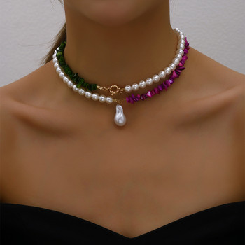 Κομψό Κοσμήματα Γάμου 2023 Κομψό Κολιέ με μαργαριτάρια για γυναίκες Απομίμηση μόδας Πέρλα Πράσινο Τριαντάφυλλο Χρώμα Πέτρινο Κολιέ Choker