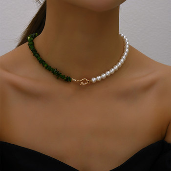 Тенденция за 2023 г. Елегантни бижута Сватбена голяма перлена огърлица за жени Модна имитация на перла Зелена роза с цвят на камък Колье с огърлица