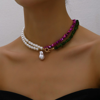 Тенденция за 2023 г. Елегантни бижута Сватбена голяма перлена огърлица за жени Модна имитация на перла Зелена роза с цвят на камък Колье с огърлица
