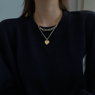 Vintage Love Heart Kaklo pakabukas moterims Madinga Estetinė Aukso Spalva Metalinė Grandininė Apykaklė Choker Vakarėlis Papuošalai Gimtadienio dovanos