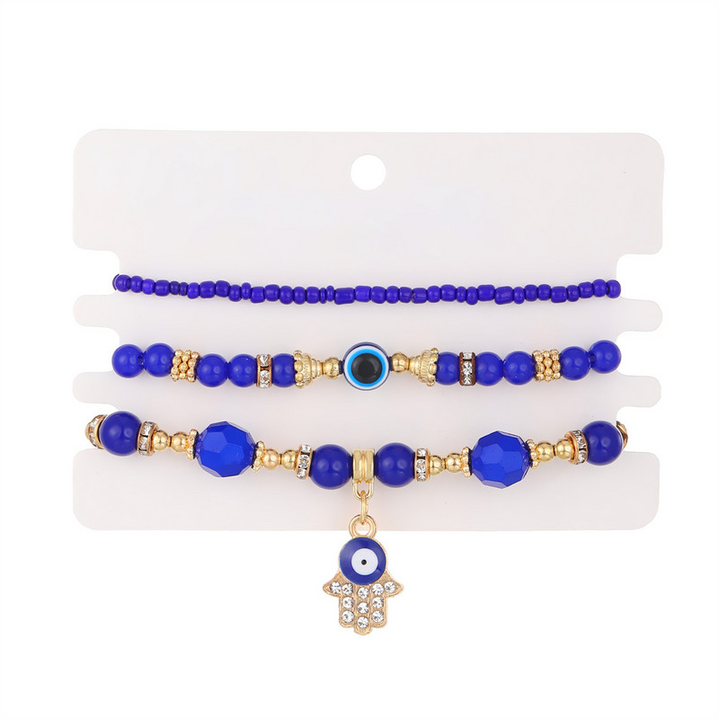 Bohemia Fatima Hamsa Hand Evil Eye kulkšnys moterims Daugiasluoksniai dervos krištoliniai karoliukai Mėlynos Evil Eye Kojų grandinėlės Vasaros paplūdimio papuošalai