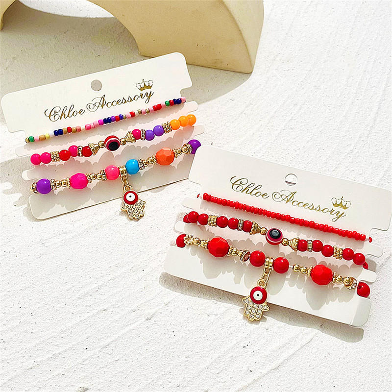 Bohemia Fatima Hamsa Hand Evil Eye kulkšnys moterims Daugiasluoksniai dervos krištoliniai karoliukai Mėlynos Evil Eye Kojų grandinėlės Vasaros paplūdimio papuošalai