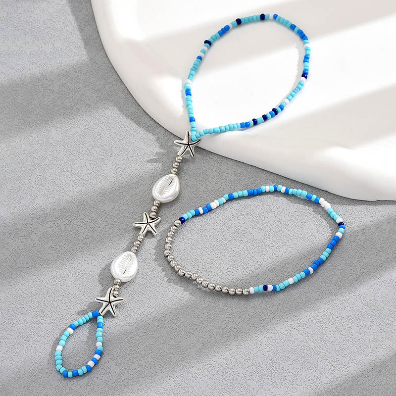 Modes Bohēmijas jūraszvaigznes jūras gliemežvāku krelles potītes vasaras pludmalē basām kājām, elastīgs pirkstu gredzens potītes sievietēm, burvīgas pēdu rotaslietas