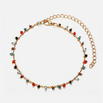 Μόδα πολύχρωμες κρυστάλλινες χάντρες Γυναικεία μανδύα Boho Χρυσό Χρυσό Χρώμα Αλυσίδα Βραχιόλι Αστραγάλου Βραχιόλι ποδιών Ocean Beach Foot Jewelry
