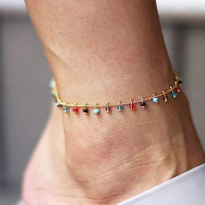 Madingi spalvingi krištoliniai karoliukai kulkšniai moterims Boho aukso spalvos grandinėlė kulkšnies apyrankė kojų apyrankė vandenyno paplūdimio pėdų papuošalai