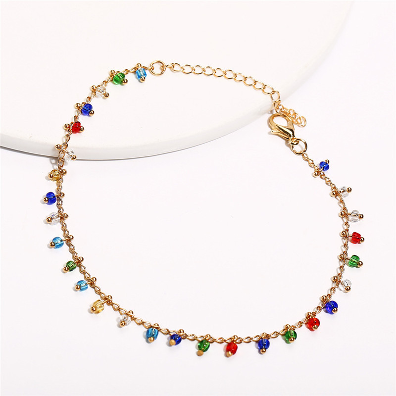 Madingi spalvingi krištoliniai karoliukai kulkšniai moterims Boho aukso spalvos grandinėlė kulkšnies apyrankė kojų apyrankė vandenyno paplūdimio pėdų papuošalai