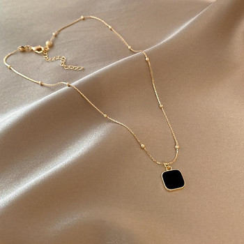 Колиета от неръждаема стомана Черни изискани минималистични квадратни висулки Чокър вериги Модни колиета за жени Бижута Парти подаръци