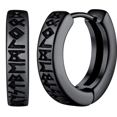 Nerūsējošā tērauda norvēģu vikingu rūnu stīpas auskari vīriešiem sieviešu unisex 12 mm Huggie Hoop reliģiskie auskari rotaslietas