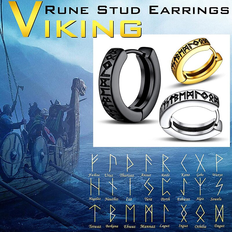 Roostevabast terasest Norra Viking Rune Hoop Kõrvarõngad Meestele Naiste Unisex 12 Mm Huggie Hoop Religioossed Kõrvarõngad Ehted