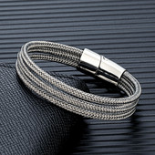 MKENDN Locomotive Vīriešu pankroka tērauda stiepļu rokassprādze melna sudraba krāsa nerūsējošā tērauda magnēta poga vīriešu rotaslietas dāvanas