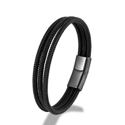 MKENDN Locomotive Vīriešu pankroka tērauda stiepļu rokassprādze melna sudraba krāsa nerūsējošā tērauda magnēta poga vīriešu rotaslietas dāvanas