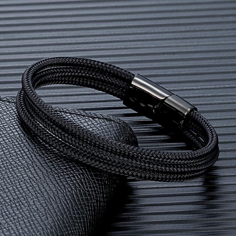 MKENDN Locomotive Vīriešu pankroka tērauda stiepļu rokassprādze melna sudraba krāsa nerūsējošā tērauda magnēta poga vīriešu rotaslietas dāvanas