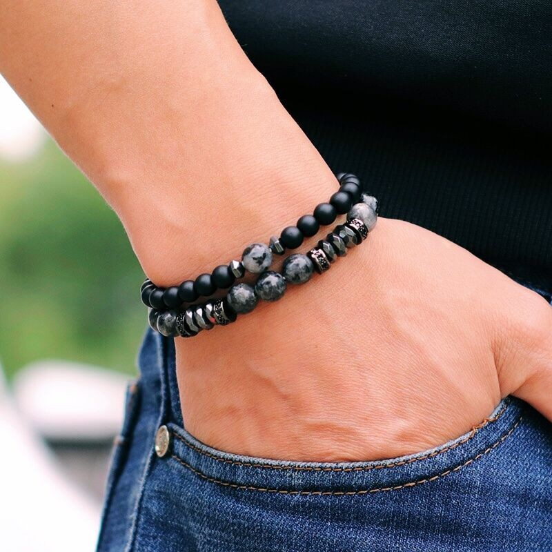 Hiphop vyrų apyrankių rinkinys 2 vienetai Aukštos kokybės cirkonio apyrankė Natūralus Lapis Lazuli Lava Tiger Eyes Akmens apyrankės Dovana jam