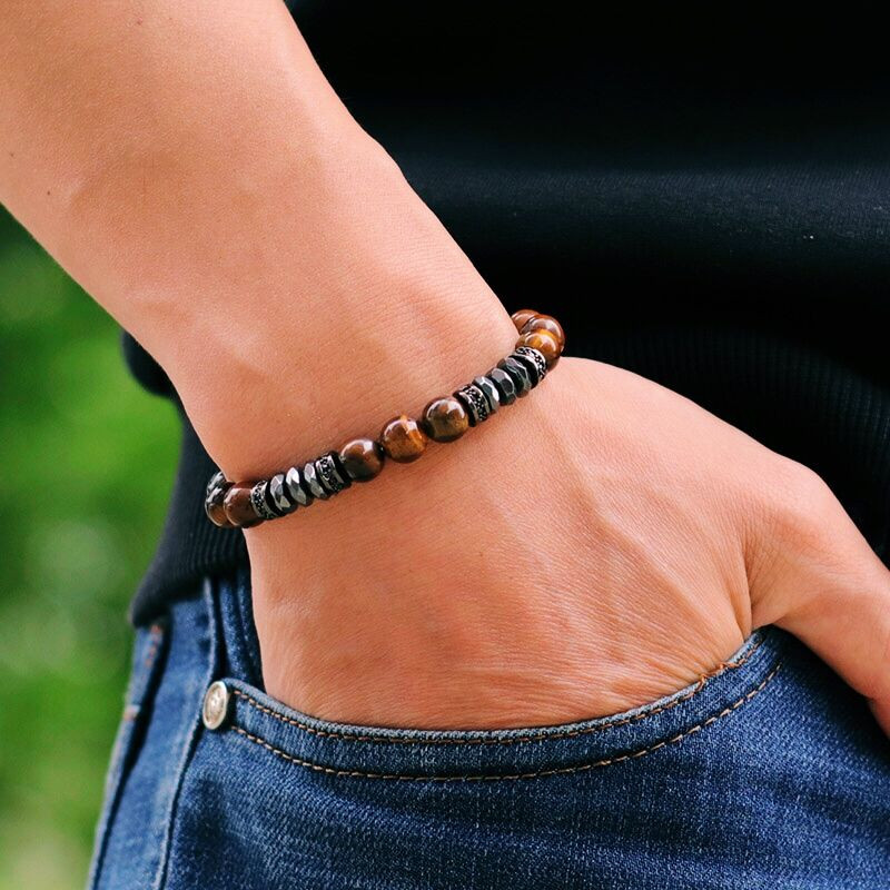 Hiphop vyrų apyrankių rinkinys 2 vienetai Aukštos kokybės cirkonio apyrankė Natūralus Lapis Lazuli Lava Tiger Eyes Akmens apyrankės Dovana jam