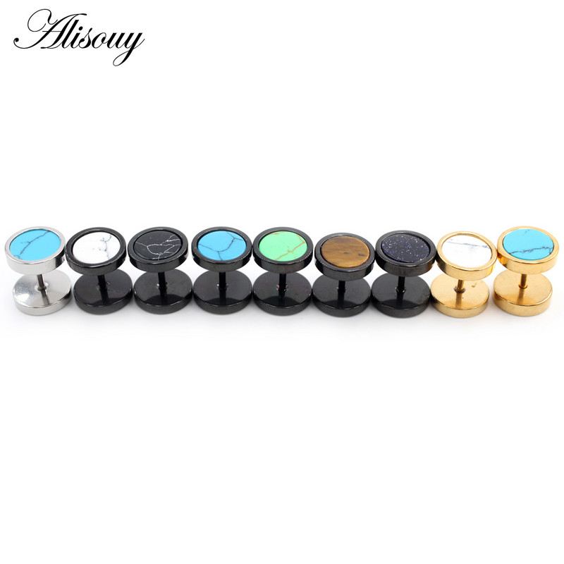 Alisouy 2gab nerūsējošā tērauda divpusējas apaļas akmens hanteles vīriešiem sievietēm ar skrūvējamu stieņu pīrsingu auskari viltus ausu aizbāžņi