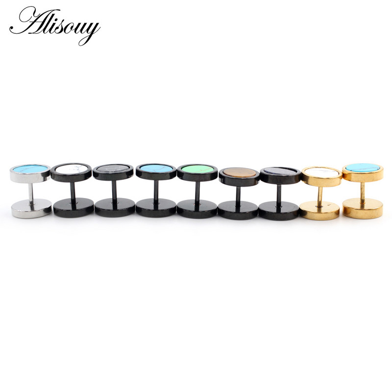 Alisouy 2gab nerūsējošā tērauda divpusējas apaļas akmens hanteles vīriešiem sievietēm ar skrūvējamu stieņu pīrsingu auskari viltus ausu aizbāžņi