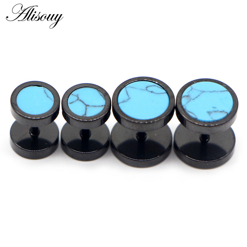 Alisouy 2gab nerūsējošā tērauda divpusējas apaļas akmens hanteles vīriešiem sievietēm ar skrūvējamu stieņu pīrsingu auskari viltus ausu aizbāžņi