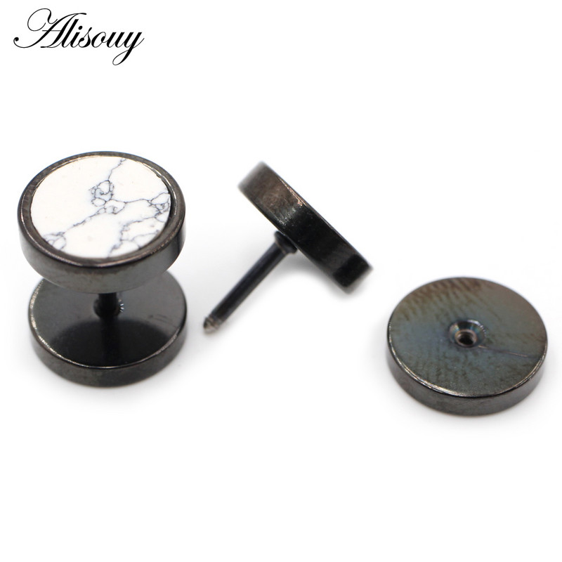 Alisouy 2gab nerūsējošā tērauda divpusējas apaļas akmens hanteles vīriešiem sievietēm ar skrūvējamu stieņu pīrsingu auskari viltus ausu aizbāžņi