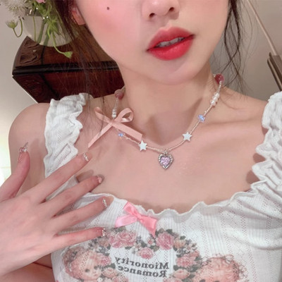 Διπλή στρώση Κόκκινο Ζιργκόν Τριαντάφυλλο Κρεμαστό Κολιέ Y2K Πολυεπίπεδο Κολιέ με αλυσίδα από πέτρα λουλουδιών Ακανόνιστο φλοράλ αισθητικής κοσμήματα Δώρα