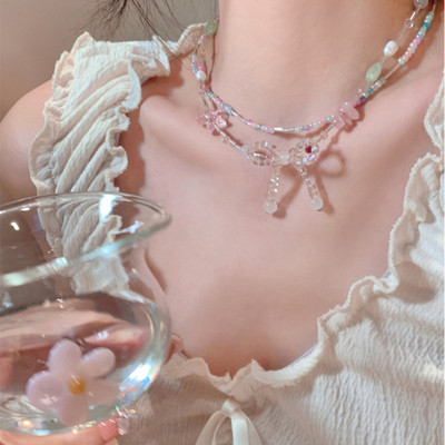 Διπλή στρώση Κόκκινο Ζιργκόν Τριαντάφυλλο Κρεμαστό Κολιέ Y2K Πολυεπίπεδο Κολιέ με αλυσίδα από πέτρα λουλουδιών Ακανόνιστο φλοράλ αισθητικής κοσμήματα Δώρα