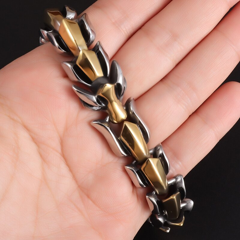 Galingo drakono sidabro spalvos kaukolės apyrankė Dominuojanti vyrų mada Retro drakono apyrankė apyrankė papuošalai Dovana