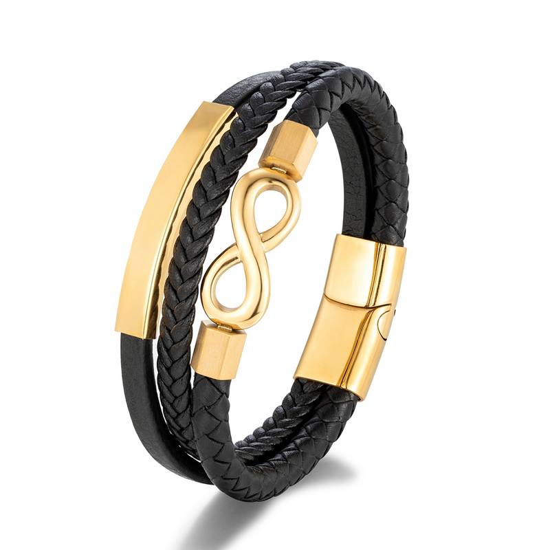 MKENDN klasikinės vyriškos begalybės apyrankės daugiasluoksnės pintos odinės apyrankės juodos nerūdijančio plieno amžinai ir visada juvelyrinės dovanos