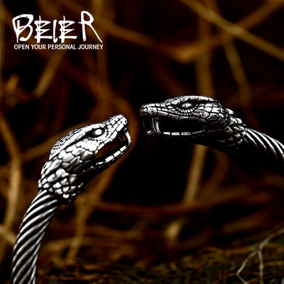 BEIER Нова готина пънк гривна с животни за мъж 316 модна гривна от неръждаема стомана Snake Viper Мъжки висококачествени бижута BRG-046