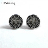 NES-004 Norse Viking Ear Stud Cross Rune Circle Auskarai Kompasas Smeigtukai Auskarai Papuošalai Stikliniai kabošono auskarai Post HZ4