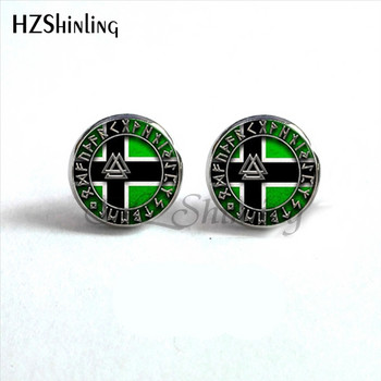 NES-004 Norse Viking Ear Stud Cross in Rune Circle Earrings Compass Studs Earring Jewelry Стъклени кабошони Обеци Post HZ4