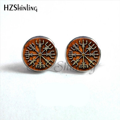 NES-004 Norse Viking Ear Stud Cross Rune Circle Auskarai Kompasas Smeigtukai Auskarai Papuošalai Stikliniai kabošono auskarai Post HZ4