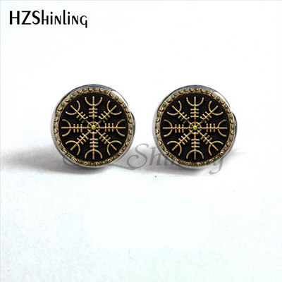 NES-004 Norse Viking Ear Stud Cross Rune Circle Auskarai Kompasas Smeigtukai Auskarai Papuošalai Stikliniai kabošono auskarai Post HZ4