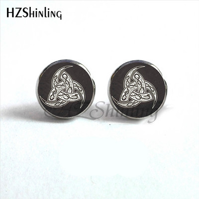 NES-004 Norse Viking Ear Stud Cross Rune Circle Auskarai Kompasas Smeigtukai Auskarai Papuošalai Stikliniai kabošono auskarai Post HZ4