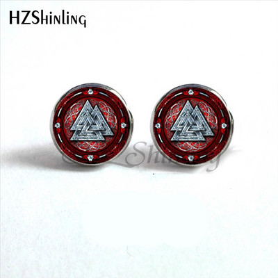 NES-004 Norse Viking Ear Stud Cross Rune Circle Auskarai Kompasas Smeigtukai Auskarai Papuošalai Stikliniai kabošono auskarai Post HZ4