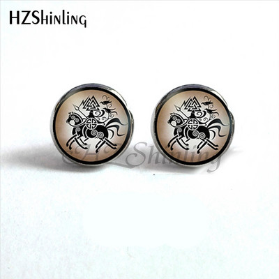 NES-004 Norse Viking Ear Stud Cross Rune Circle Auskarai Kompasas Smeigtukai Auskarai Papuošalai Stikliniai kabošono auskarai Post HZ4