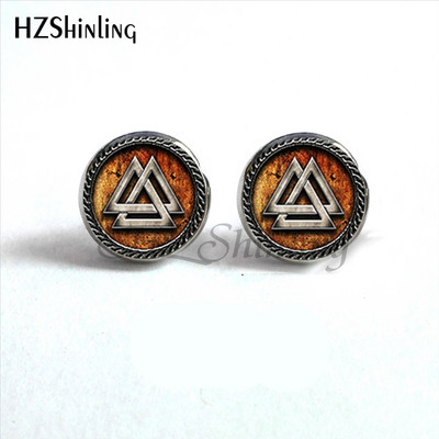 NES-004 Norse Viking Ear Stud Cross Rune Circle Auskarai Kompasas Smeigtukai Auskarai Papuošalai Stikliniai kabošono auskarai Post HZ4