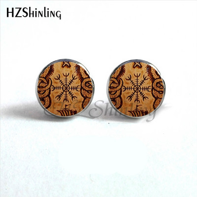 NES-004 Norse Viking Ear Stud Cross Rune Circle Auskarai Kompasas Smeigtukai Auskarai Papuošalai Stikliniai kabošono auskarai Post HZ4