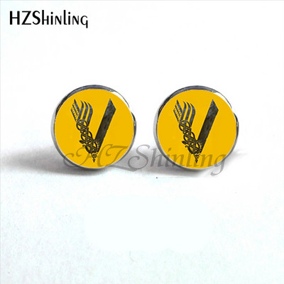 NES-004 Norse Viking Ear Stud Cross Rune Circle Auskarai Kompasas Smeigtukai Auskarai Papuošalai Stikliniai kabošono auskarai Post HZ4