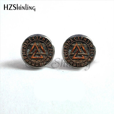 NES-004 Norse Viking Ear Stud Cross Rune Circle Auskarai Kompasas Smeigtukai Auskarai Papuošalai Stikliniai kabošono auskarai Post HZ4