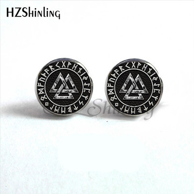 NES-004 Norse Viking Ear Stud Cross Rune Circle Auskarai Kompasas Smeigtukai Auskarai Papuošalai Stikliniai kabošono auskarai Post HZ4